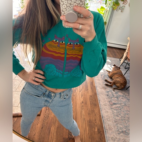 Vintage Laurel Burch feline friends made in USA 80s crewneck size medium - Picture 2 of 12